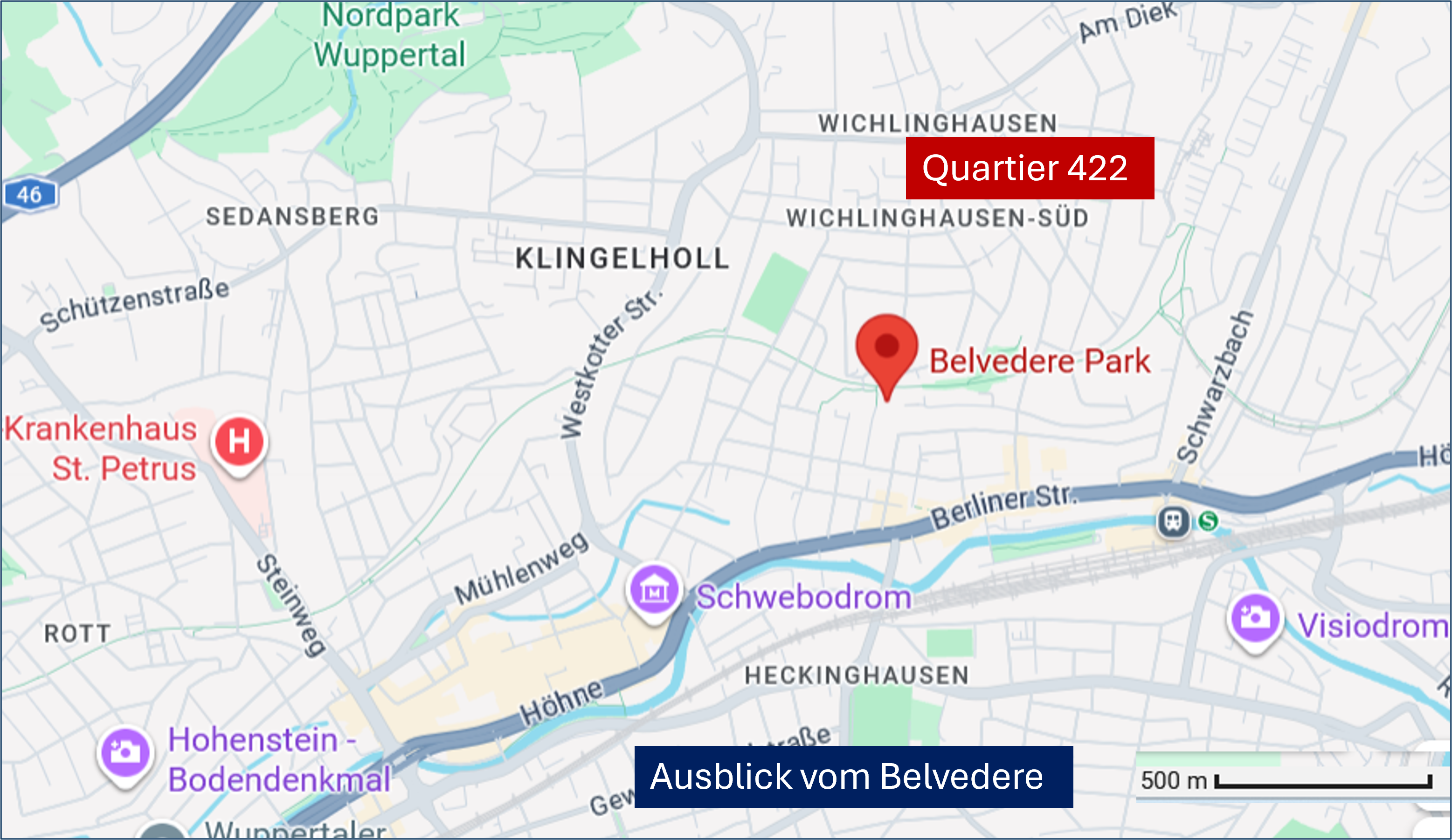 Karte, die zeigt, wohin der Blick von der Aussichtsplattform fällt