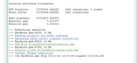 Output of sucessful backbone run, important keyword: "Status: Normal completion"