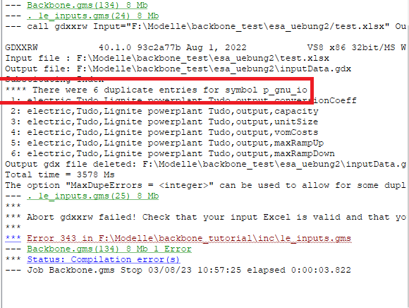 Showing GAMS error "**** There were 6 duplicate entries for symbol p_gnu_io"